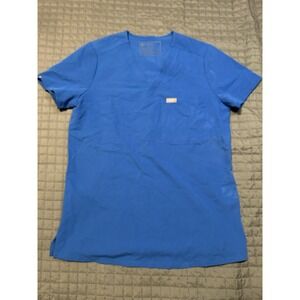 FIGS Women Scrub Top Small Blue Technical Collection Short Sleeve V Neck